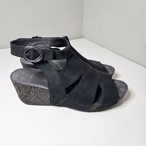Dansko Women's Sera Suede Wedge Sandals Black Gray Cork 40 9.5 10